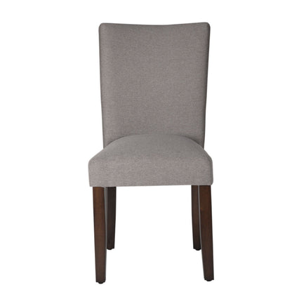 Benjara Fabric Upholstered Wooden Parson Dining Chair with Splayed Back, Gray And Brown