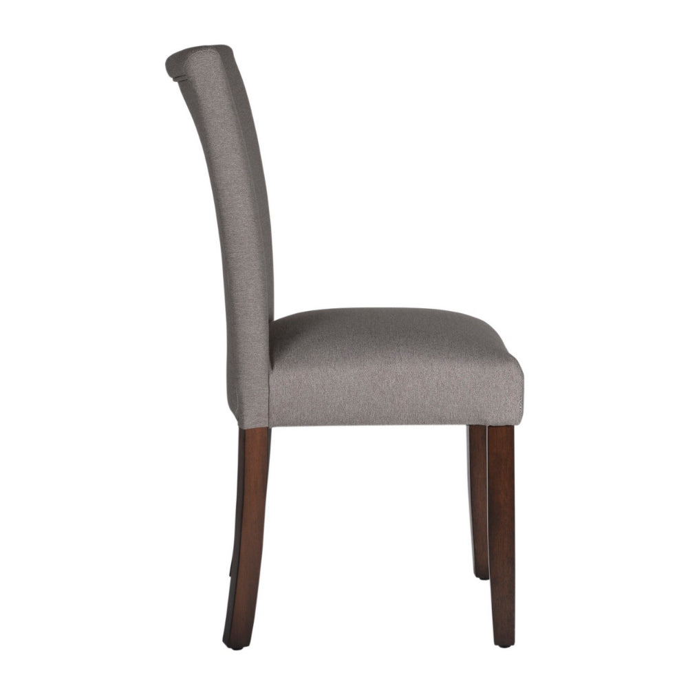Benjara Fabric Upholstered Wooden Parson Dining Chair with Splayed Back, Gray And Brown