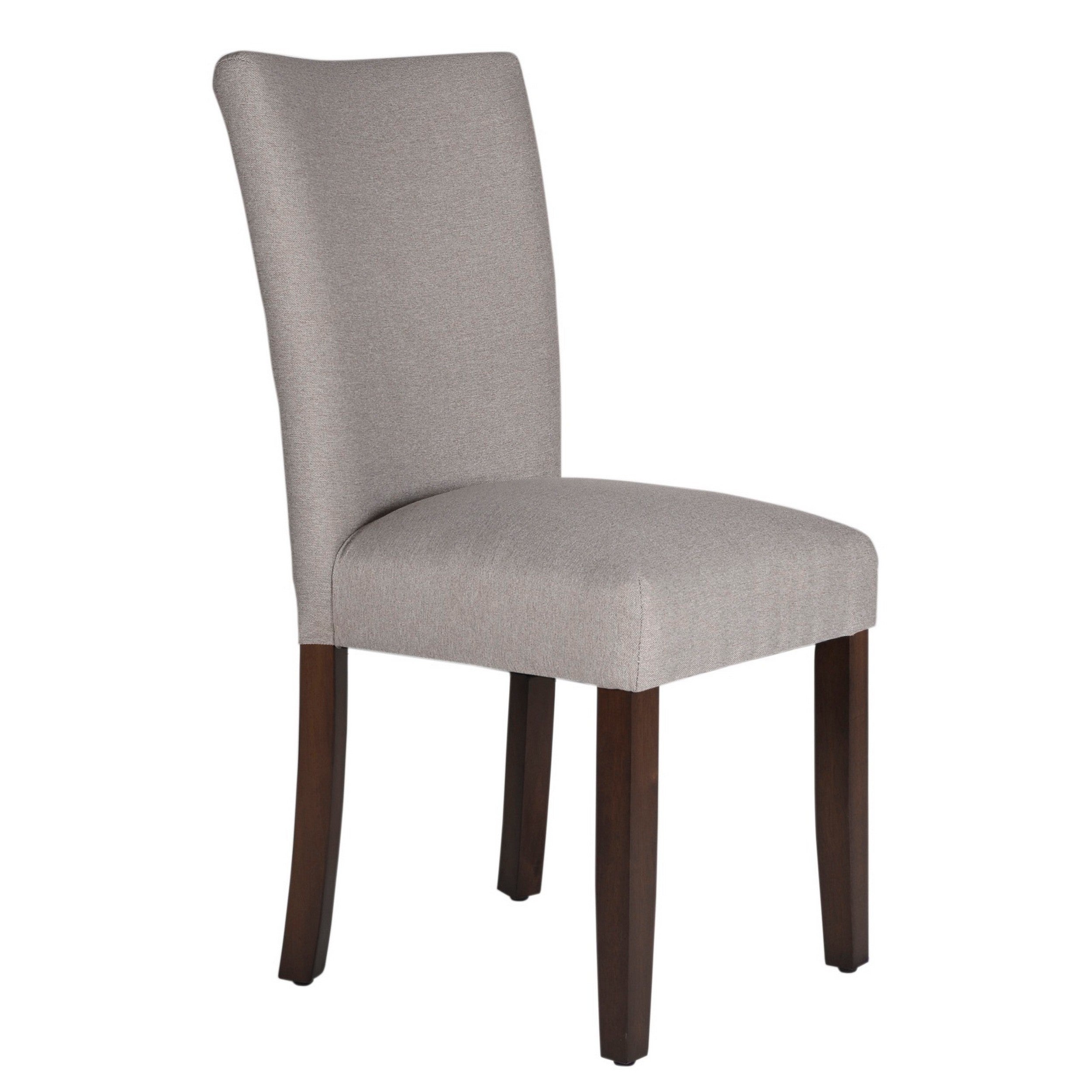 Benjara Fabric Upholstered Wooden Parson Dining Chair with Splayed Back, Gray And Brown