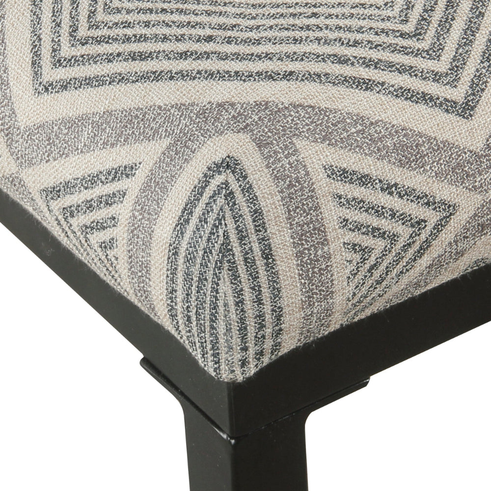 Benjara Metal Counter Stool with Geometric Pattern Fabric Upholstered Seat, Gray And Black