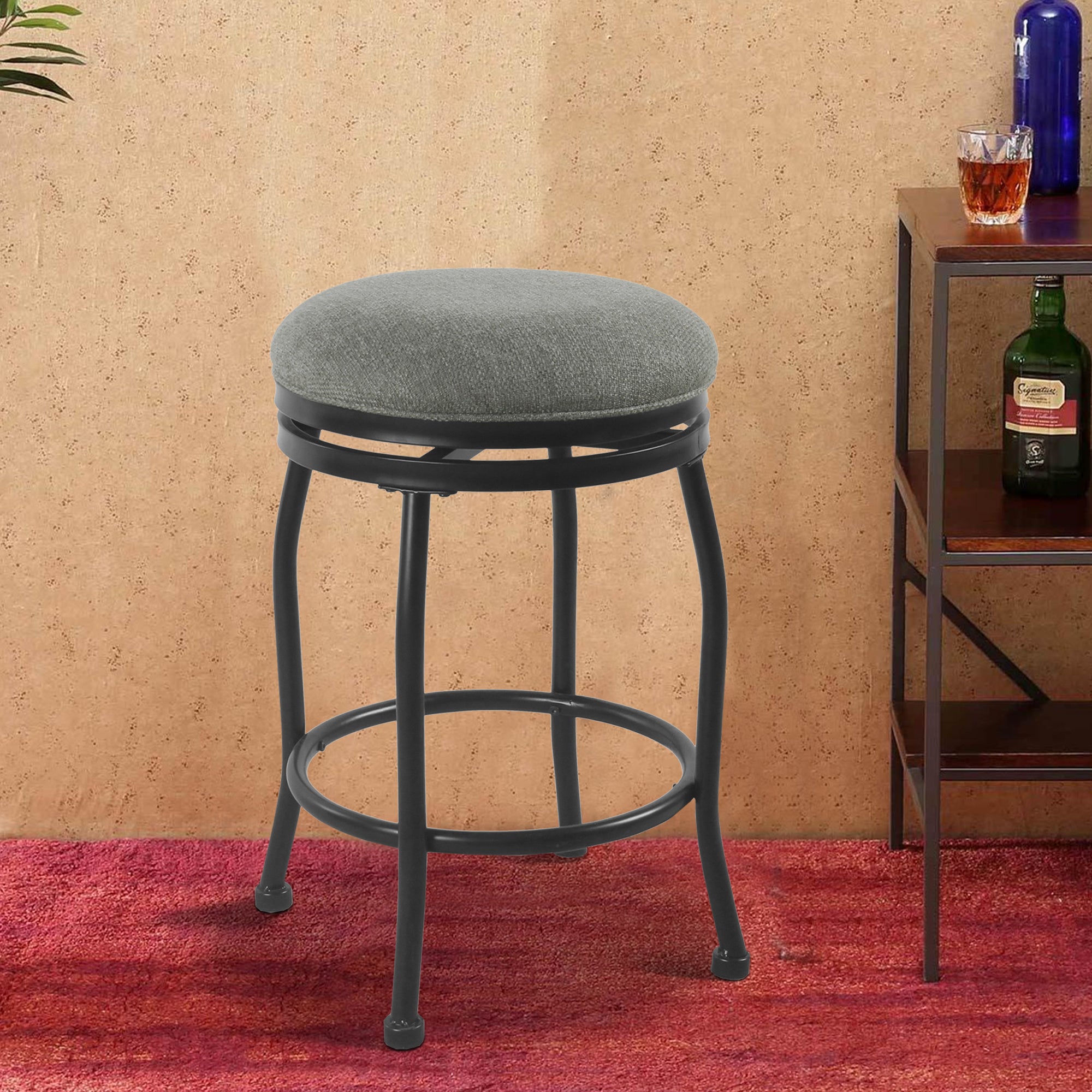 Benjara Metal Counter Stool with Swivelling Fabric Padded Seat, Gray And Black