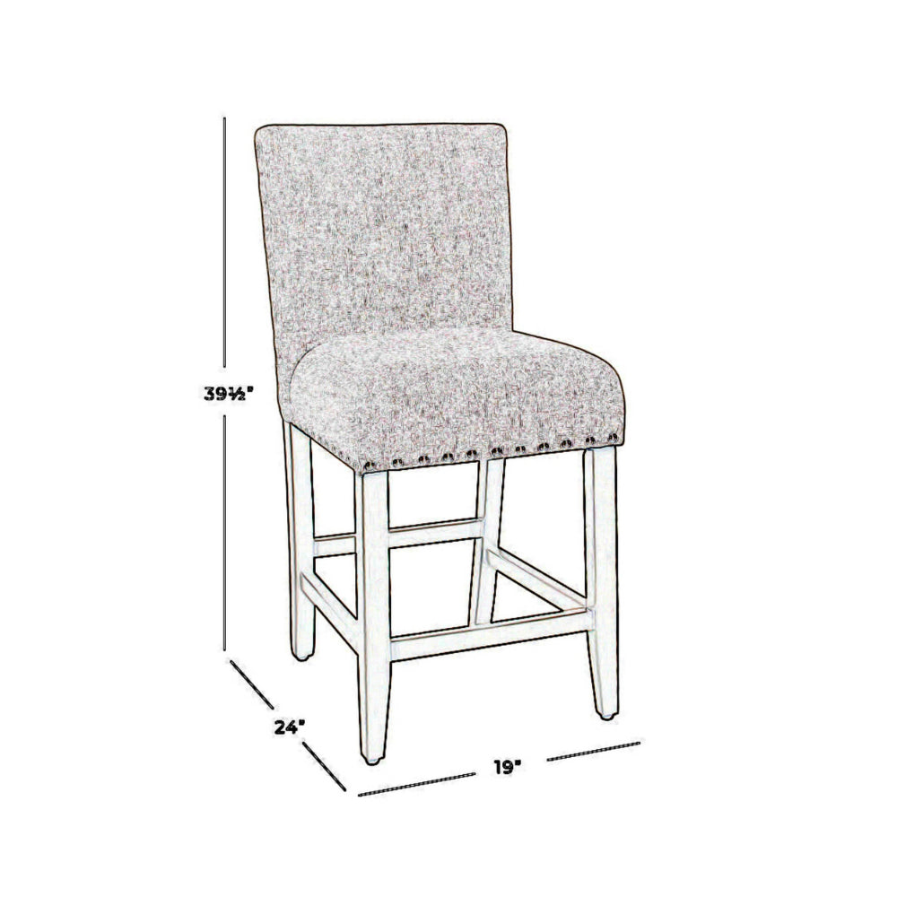 Benjara Fabric Upholstered Wooden Counter Stool with Striking Nail head Trims, Gray And Brown