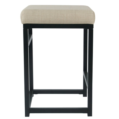 Benjara Open Back Metal Counter Stool with Fabric Upholstered Padded Seat, Beige And Black