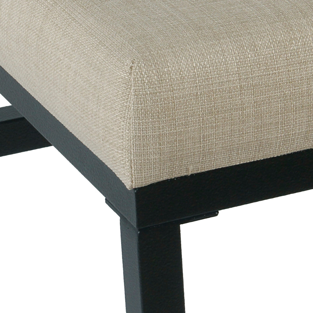 Benjara Open Back Metal Counter Stool with Fabric Upholstered Padded Seat, Beige And Black