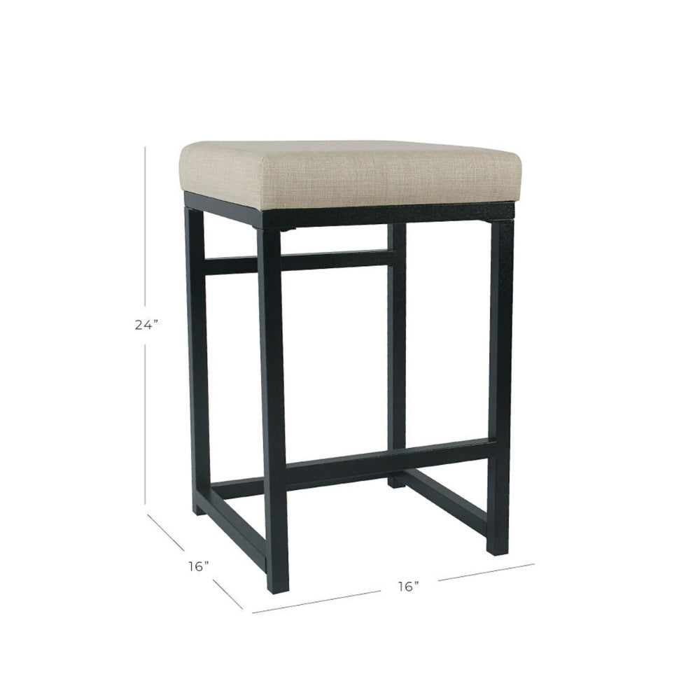 Benjara Open Back Metal Counter Stool with Fabric Upholstered Padded Seat, Beige And Black