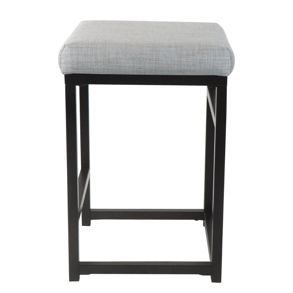 Benjara Open Back Metal Counter Stool with Fabric Upholstered Padded Seat, Gray And Black