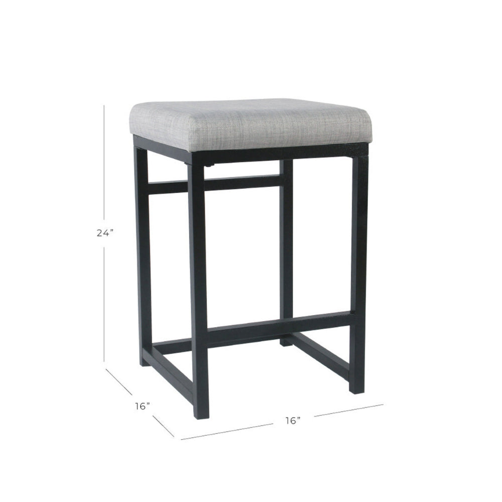 Benjara Open Back Metal Counter Stool with Fabric Upholstered Padded Seat, Gray And Black