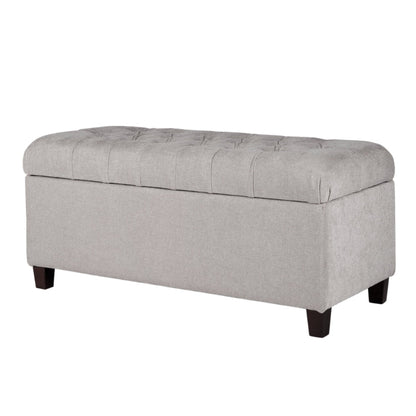 Benjara Fabric Upholstered Button Tufted Wooden Bench With Hinged Storage, Gray And Brown
