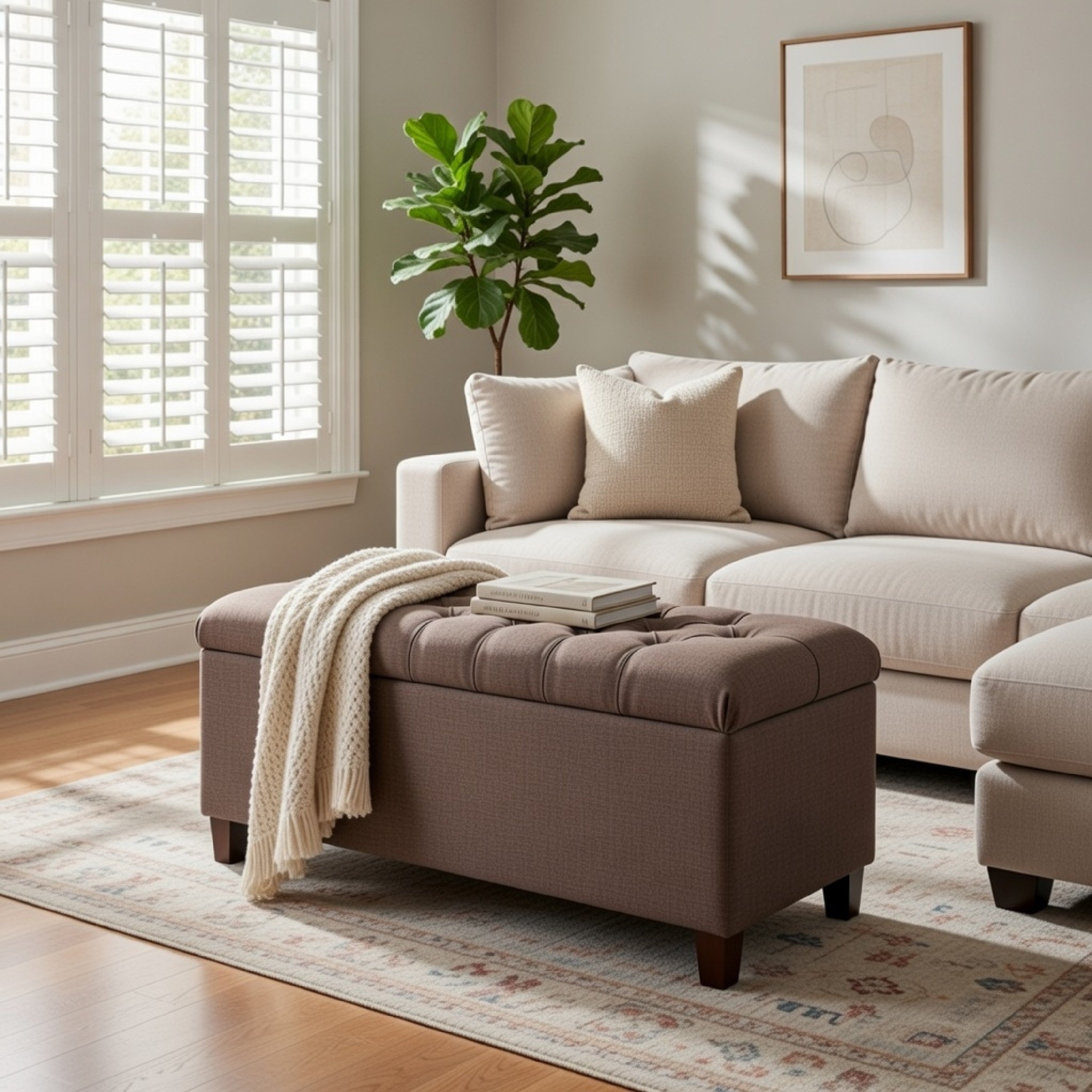 Benjara Textured Fabric Upholstered Tufted Wooden Bench With Hinged Storage, Brown
