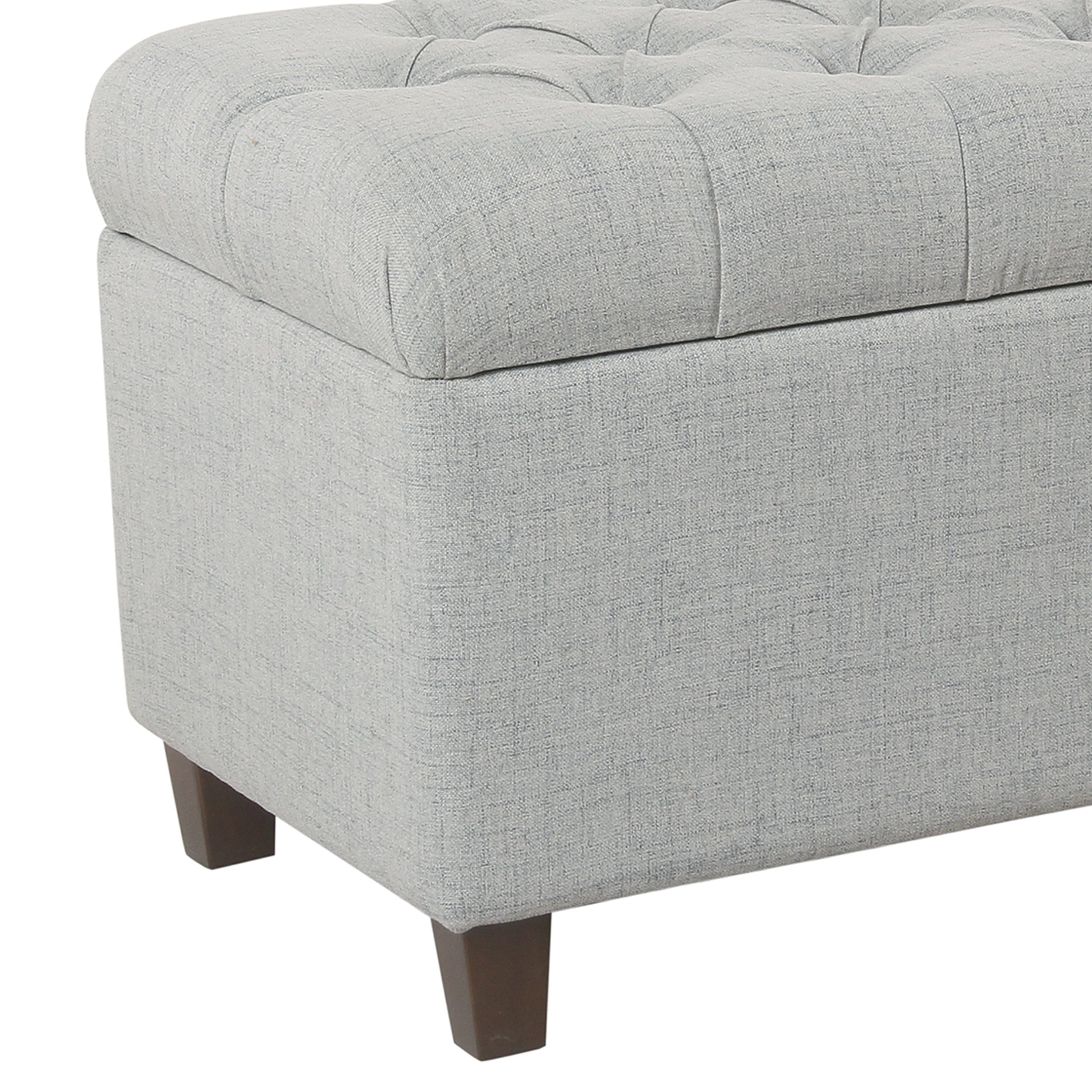 Benjara Fabric Upholstered Button Tufted Wooden Bench With Hinged Storage, Light Gray And Brown