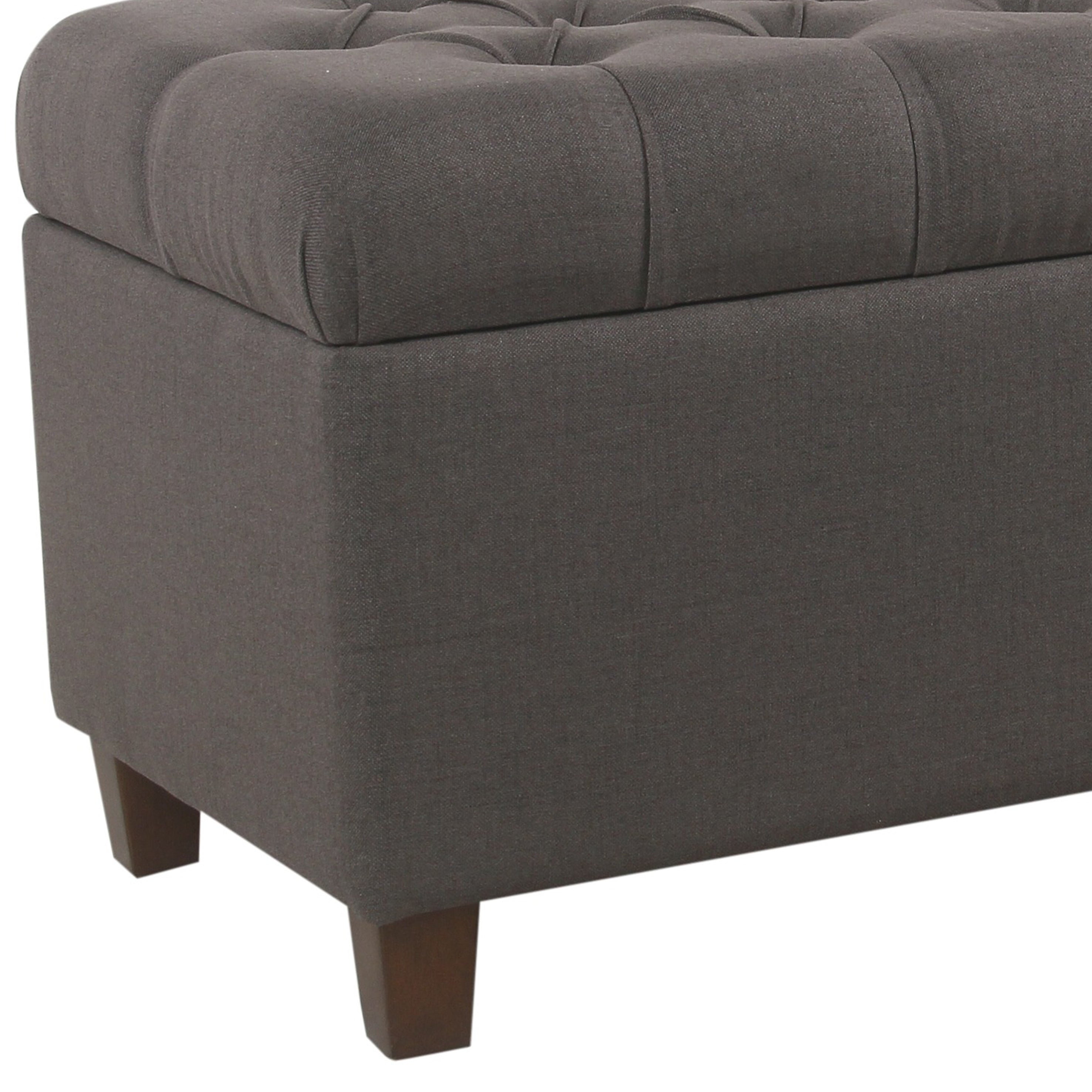 Benjara Fabric Upholstered Button Tufted Wooden Bench With Hinged Storage, Dark Gray And Brown