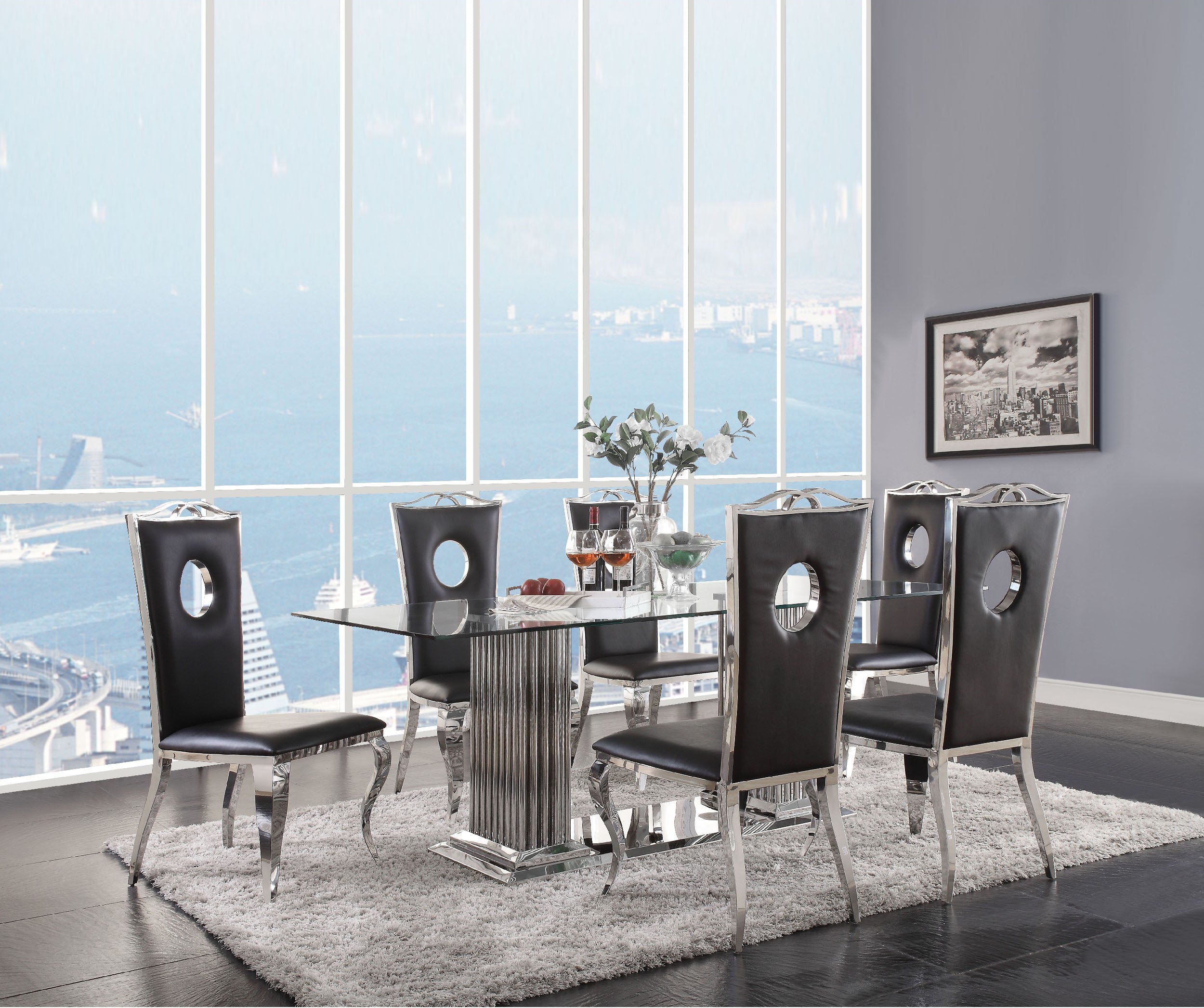 Benjara 19 Inch Dining Side Chair, Faux Leather, Set of 2, Black, Silver