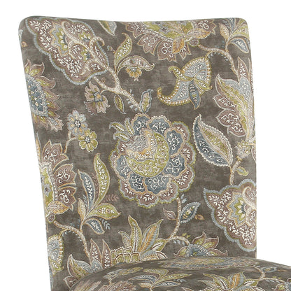 Benjara Floral Print Fabric Upholstered Parsons Chair with Wooden Legs, Multicolor, Set of Two