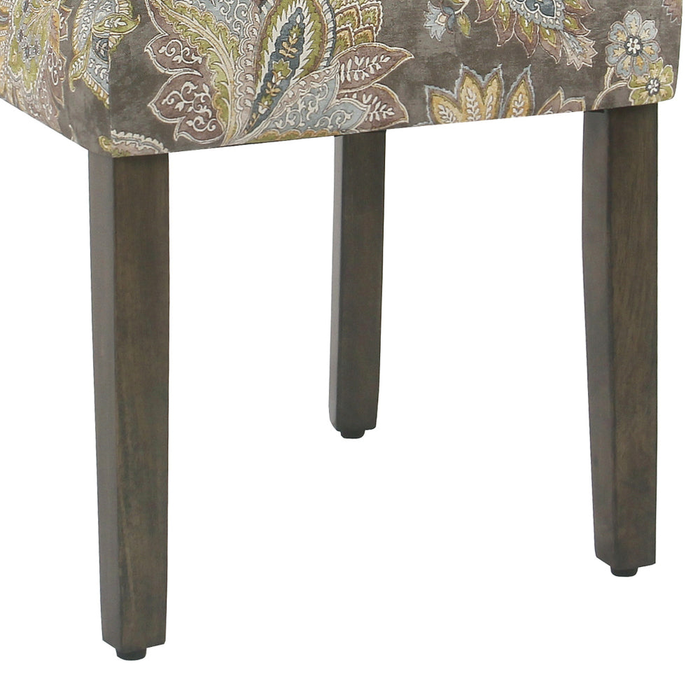 Benjara Floral Print Fabric Upholstered Parsons Chair with Wooden Legs, Multicolor, Set of Two