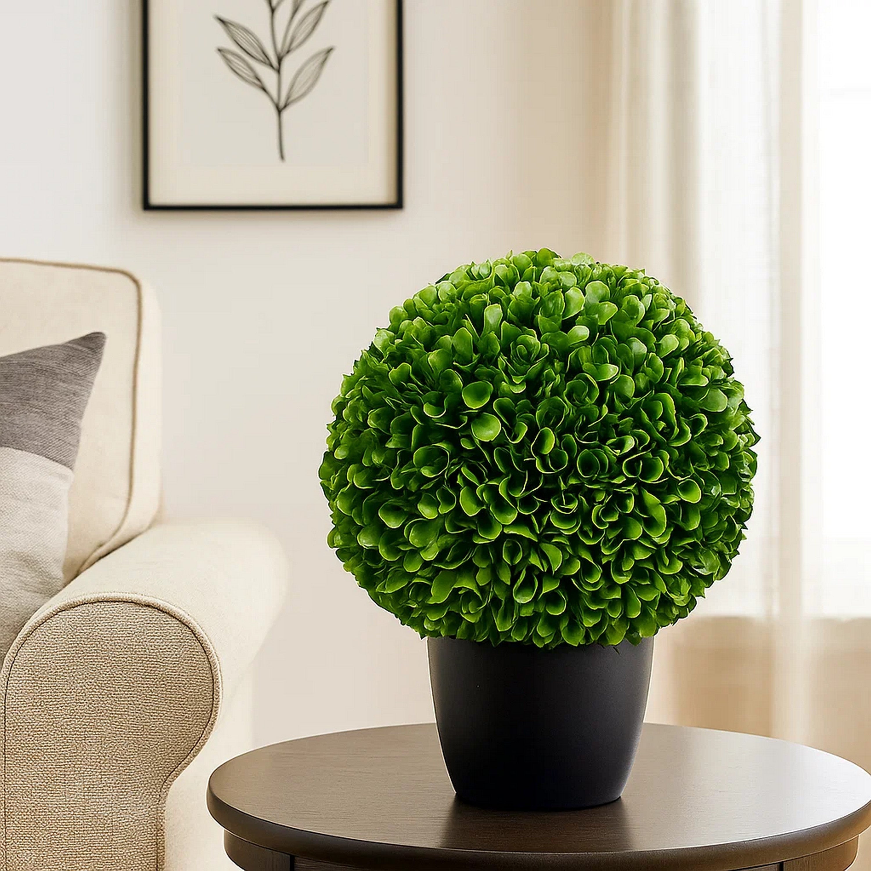 Benjara Faux Boxwood Plastic Topiary Ball for Decoration, Green