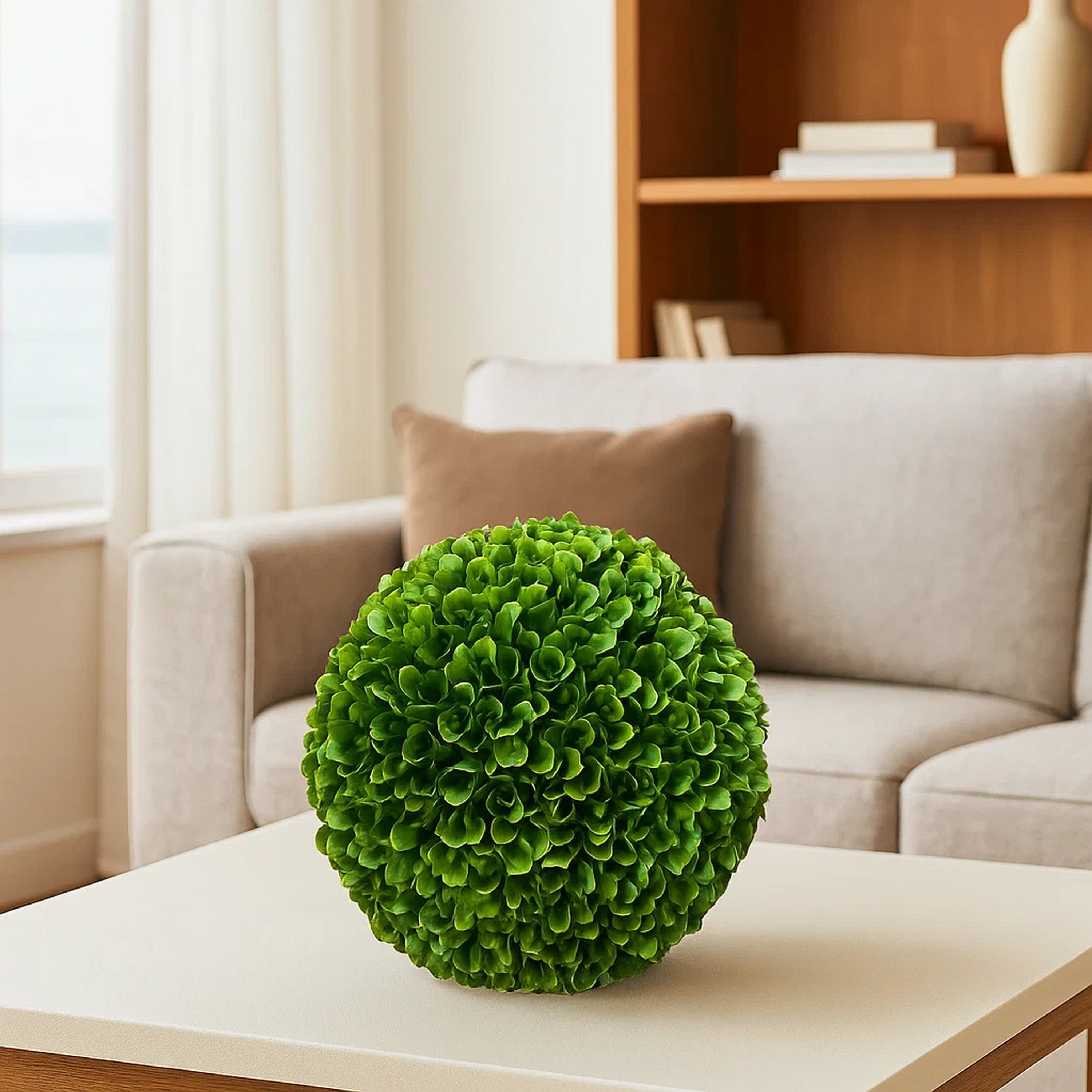 Benjara Faux Boxwood Plastic Topiary Ball for Decoration, Green