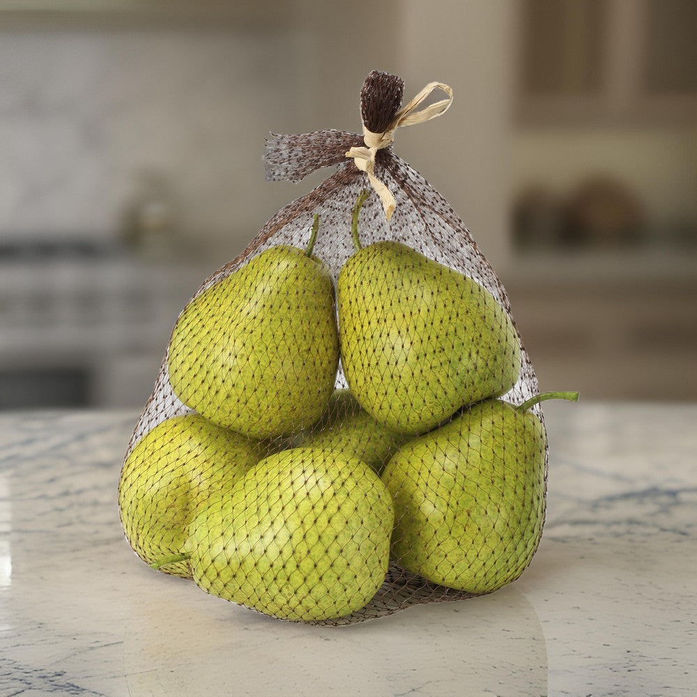 Benjara Decorative 6 Piece Artificial Pear in Plastic Net Bag, Green