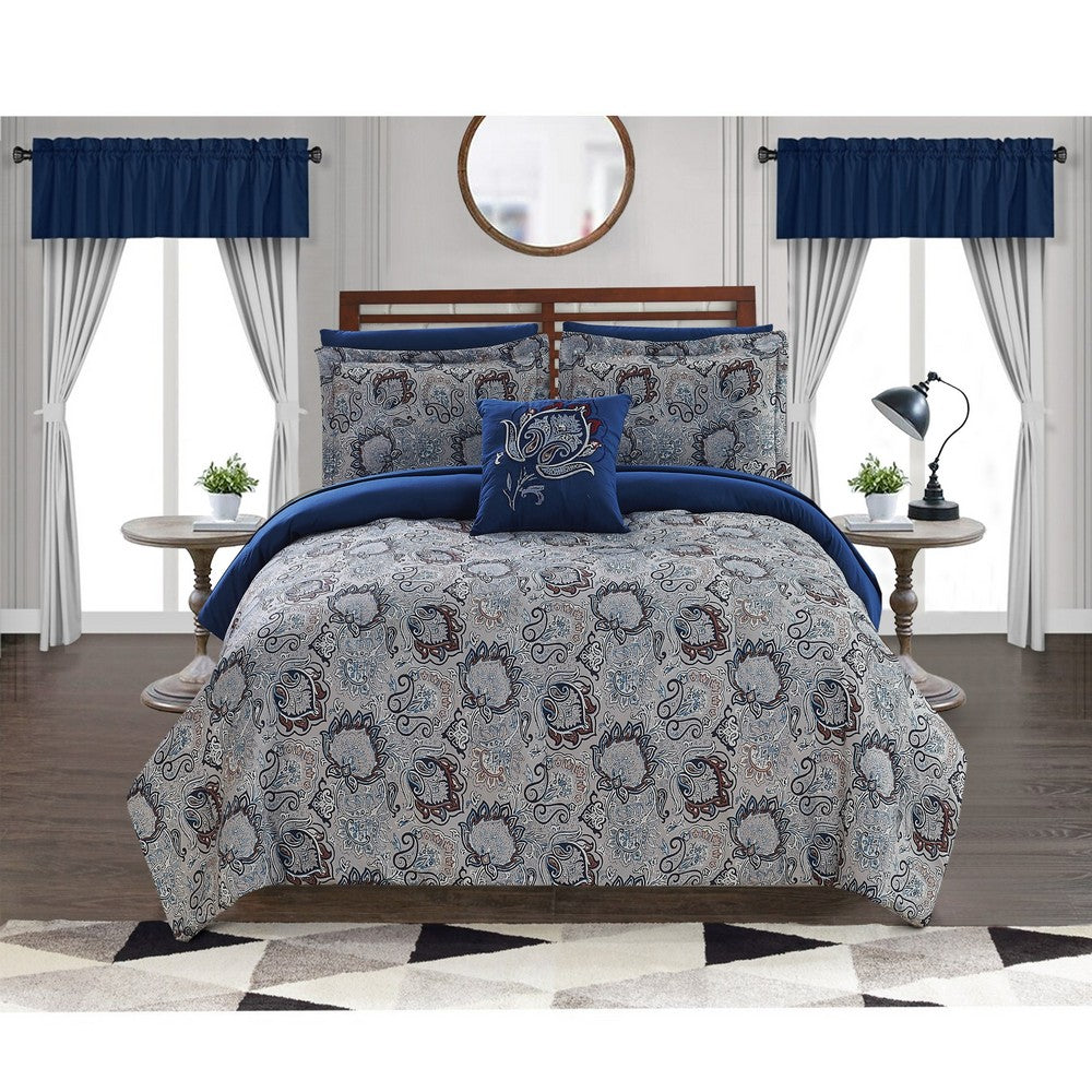 The Urban Port Caen 8 Piece Printed Queen Reversible Comforter Set The Urban Port, Gray And Blue