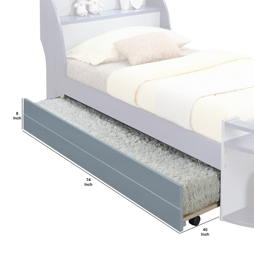 Benjara Transitional Style Wooden Trundle Bed with Caster Wheels, Gray