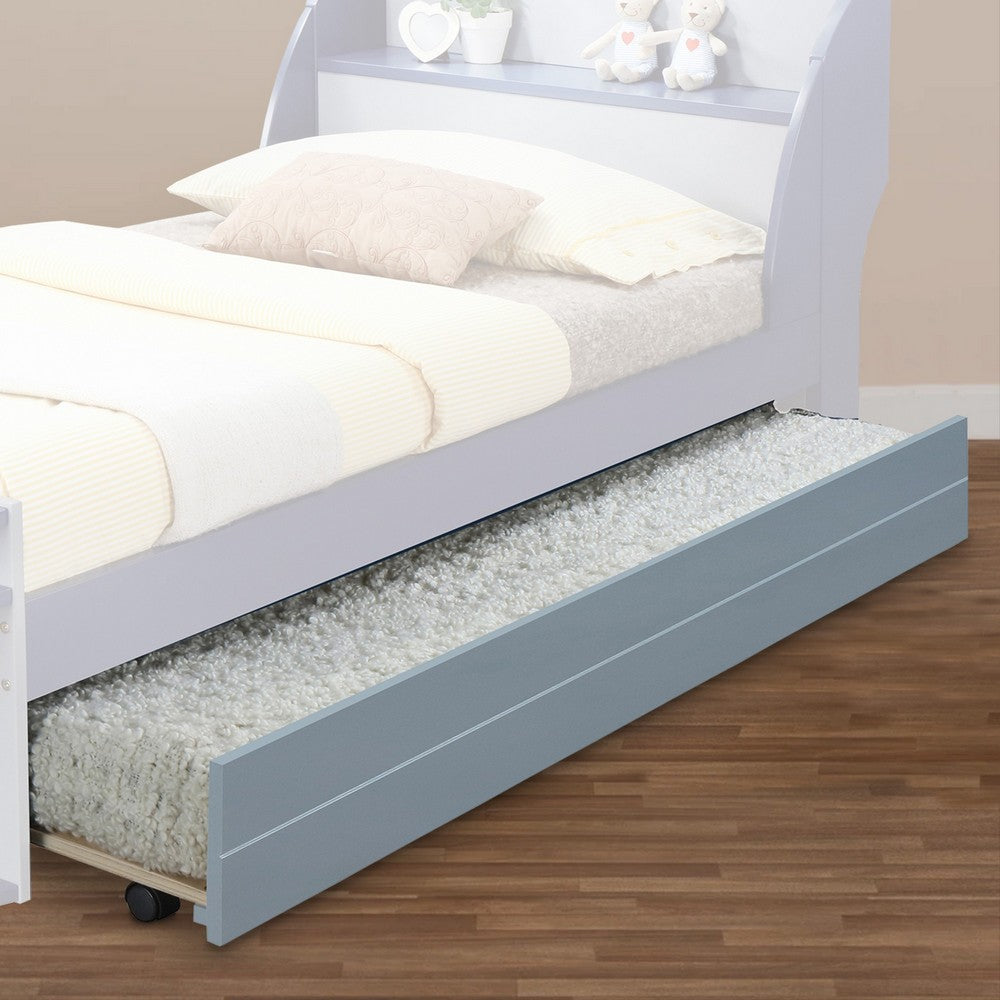 Benjara Transitional Style Wooden Trundle Bed with Caster Wheels, Gray