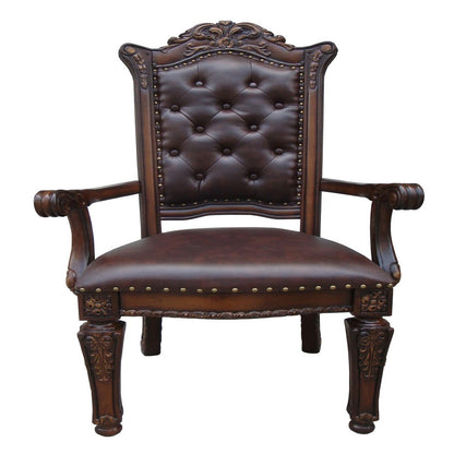 Benjara Leather Upholstered Button Tufted Wooden Side Chair, Set of Two,Brown
