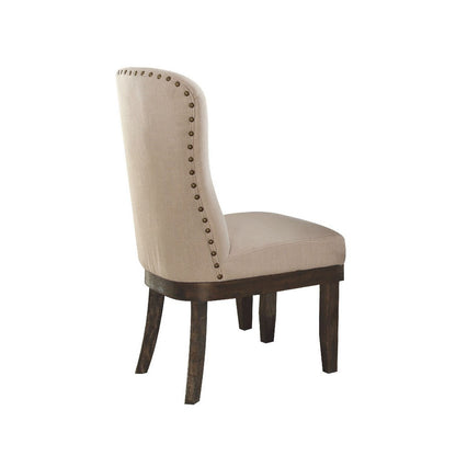 Benjara Wooden Side Chairs with Wing Back Design, Set of Two, Beige And Brown