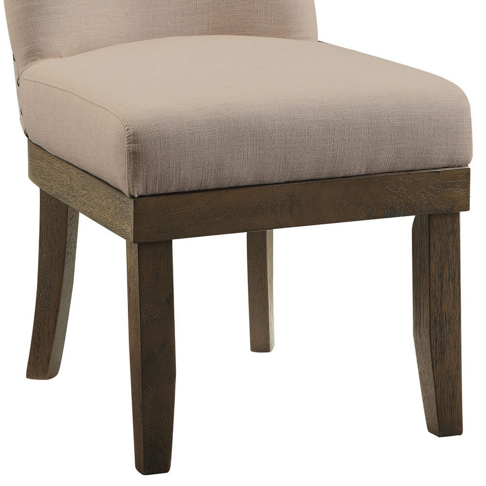 Benjara Wooden Side Chairs with Wing Back Design, Set of Two, Beige And Brown