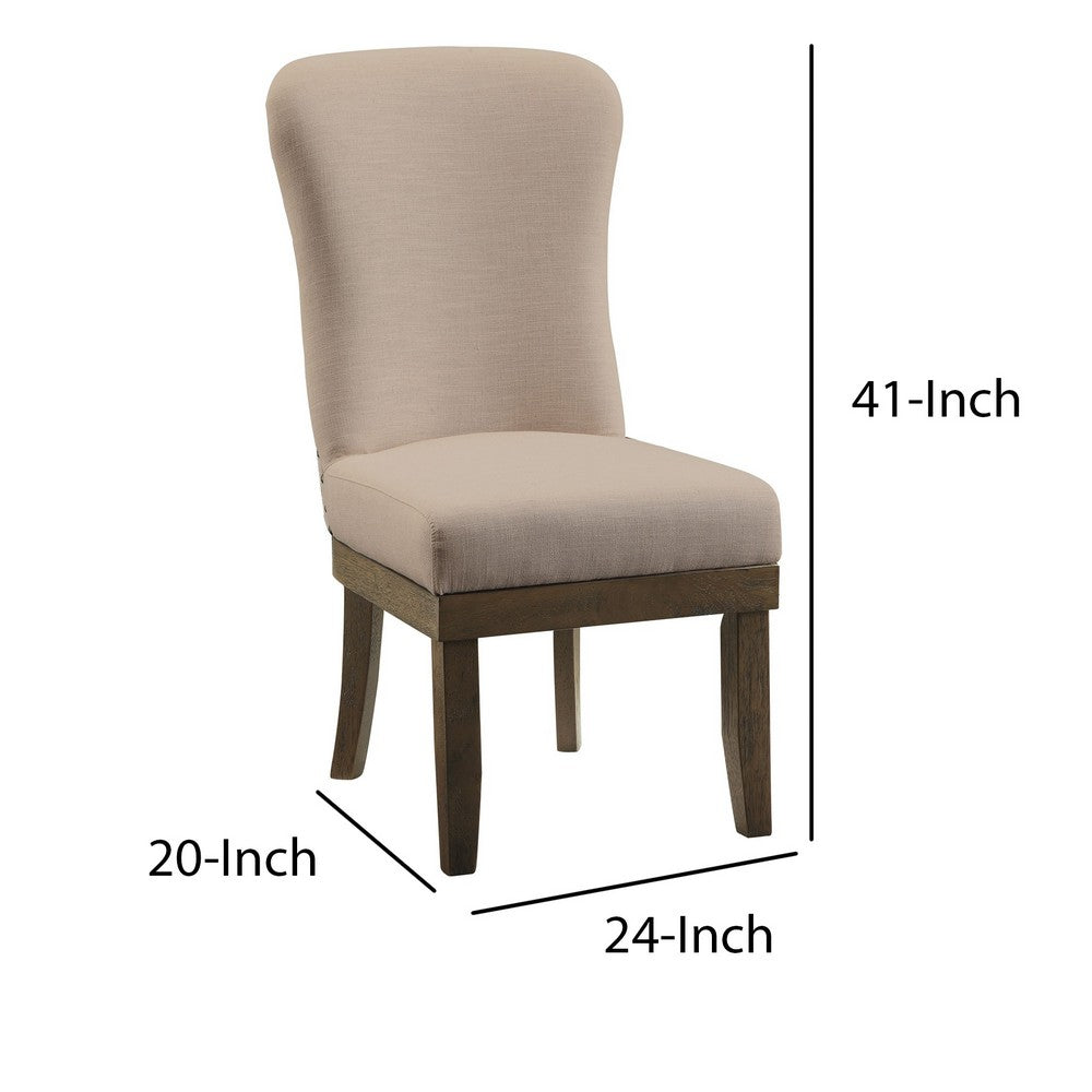 Benjara Wooden Side Chairs with Wing Back Design, Set of Two, Beige And Brown