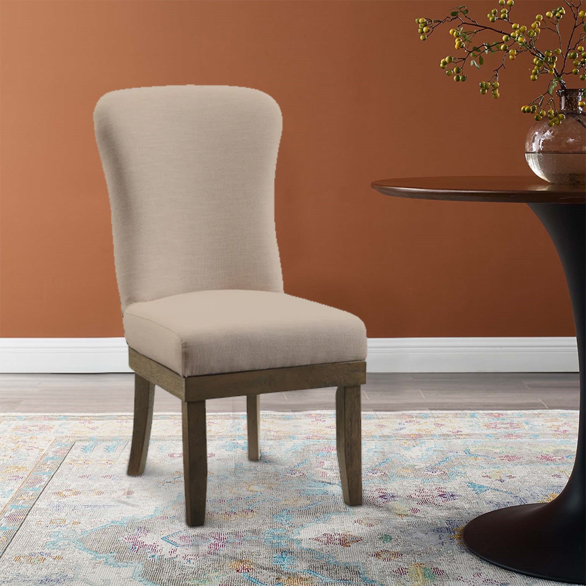 Benjara Wooden Side Chairs with Wing Back Design, Set of Two, Beige And Brown