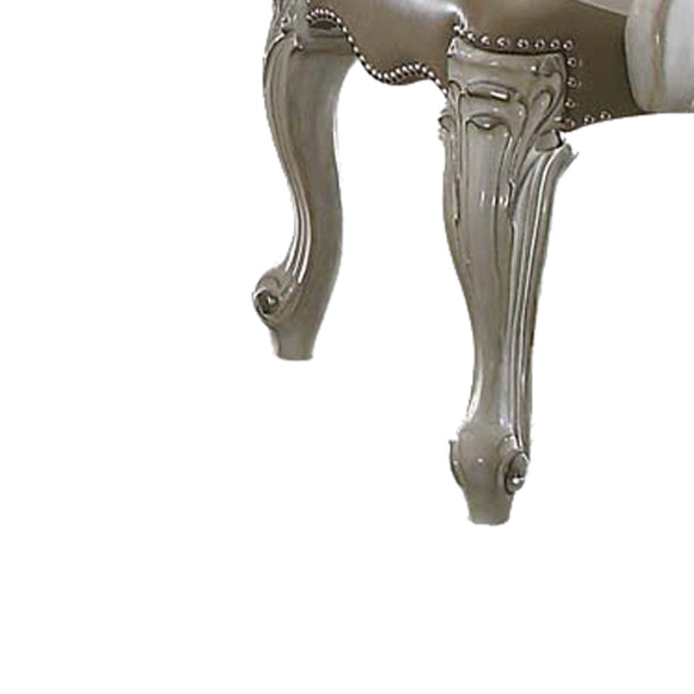 Benjara Faux Leather Upholstered Wooden Arm Chairs, Set of Two, White And Gray