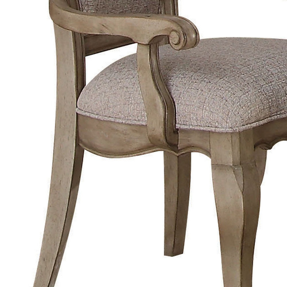 Benjara Wooden Arm Chairs with Button Tufting, Set of Two, Gray And Brown