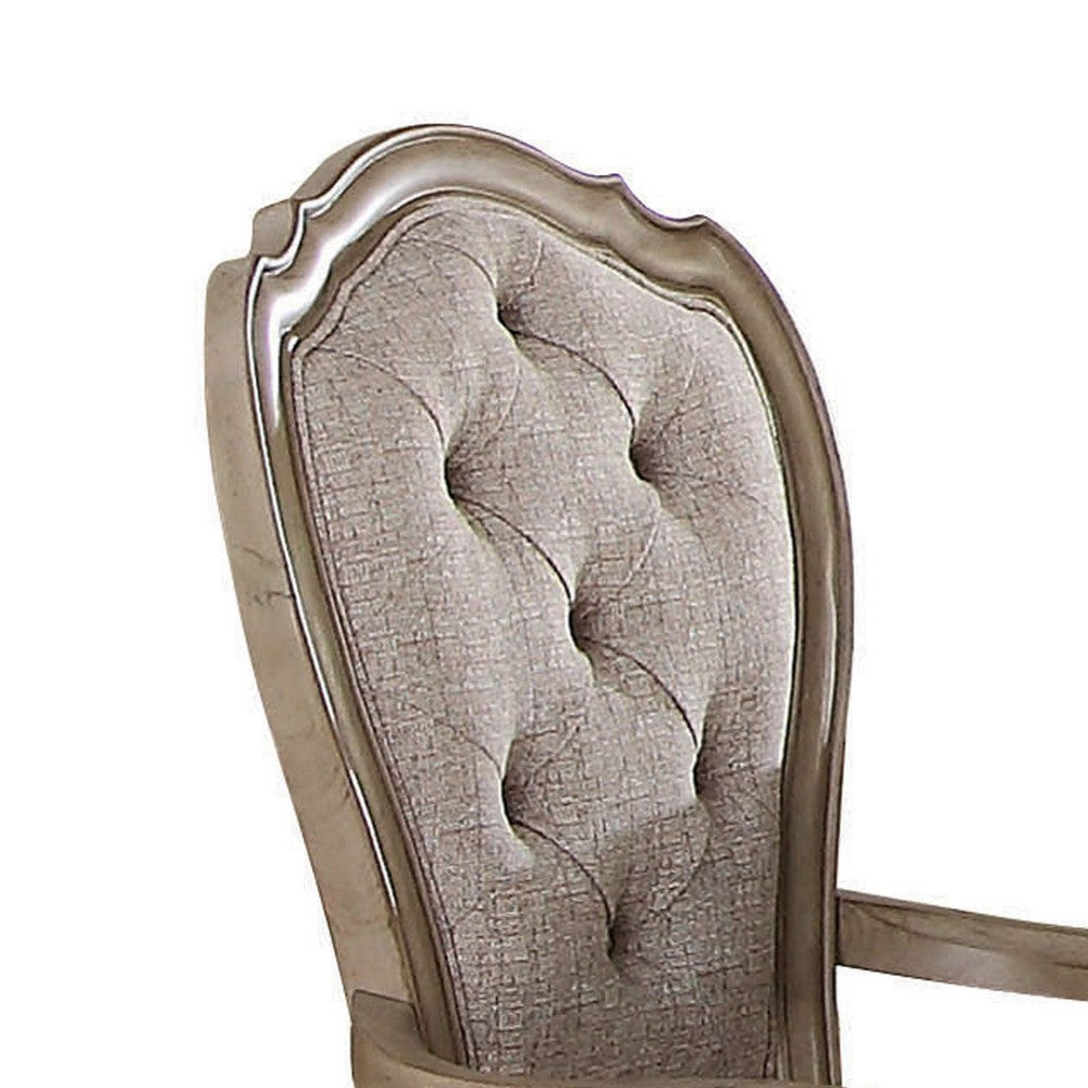 Benjara Wooden Arm Chairs with Button Tufting, Set of Two, Gray And Brown
