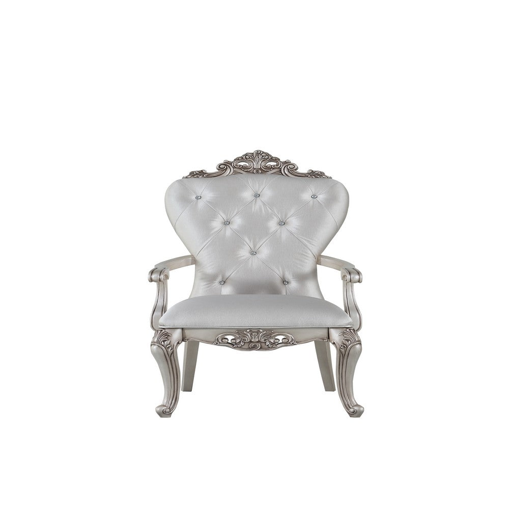 Benjara Wooden Arm Chairs with Button Tufting, Set of Two, Cream And White
