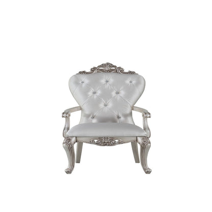 Benjara Wooden Arm Chairs with Button Tufting, Set of Two, Cream And White