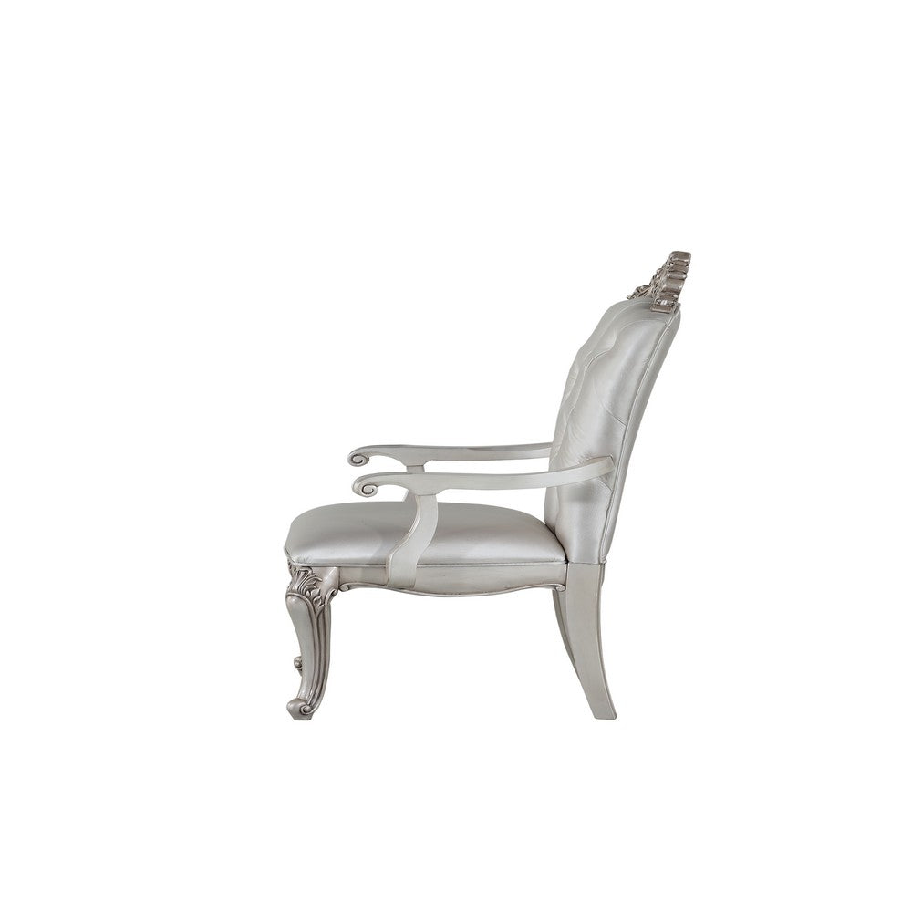 Benjara Wooden Arm Chairs with Button Tufting, Set of Two, Cream And White