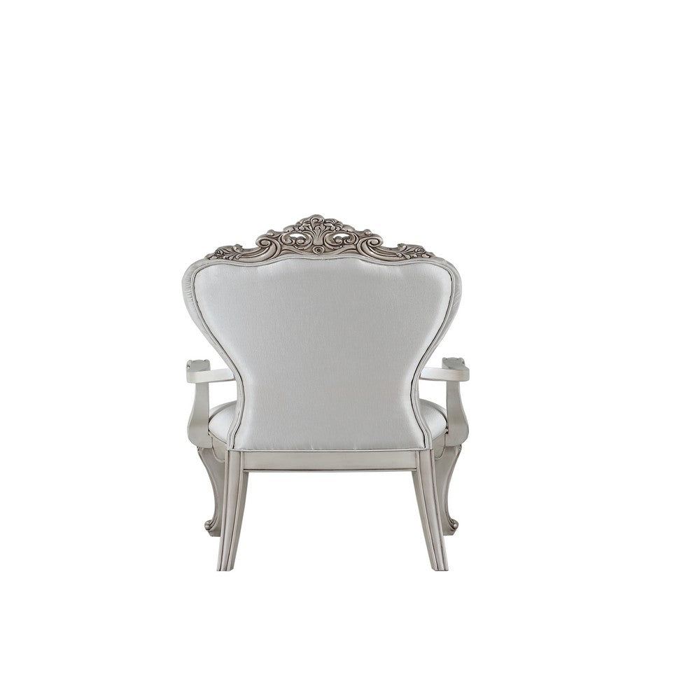Benjara Wooden Arm Chairs with Button Tufting, Set of Two, Cream And White