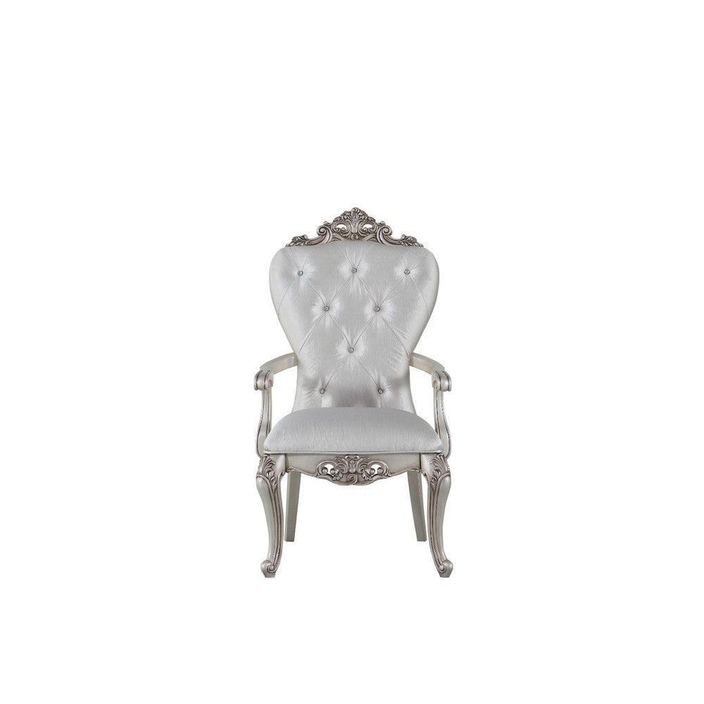 Benjara Wooden Arm Chairs with Button Tufting, Set of Two, Cream And White
