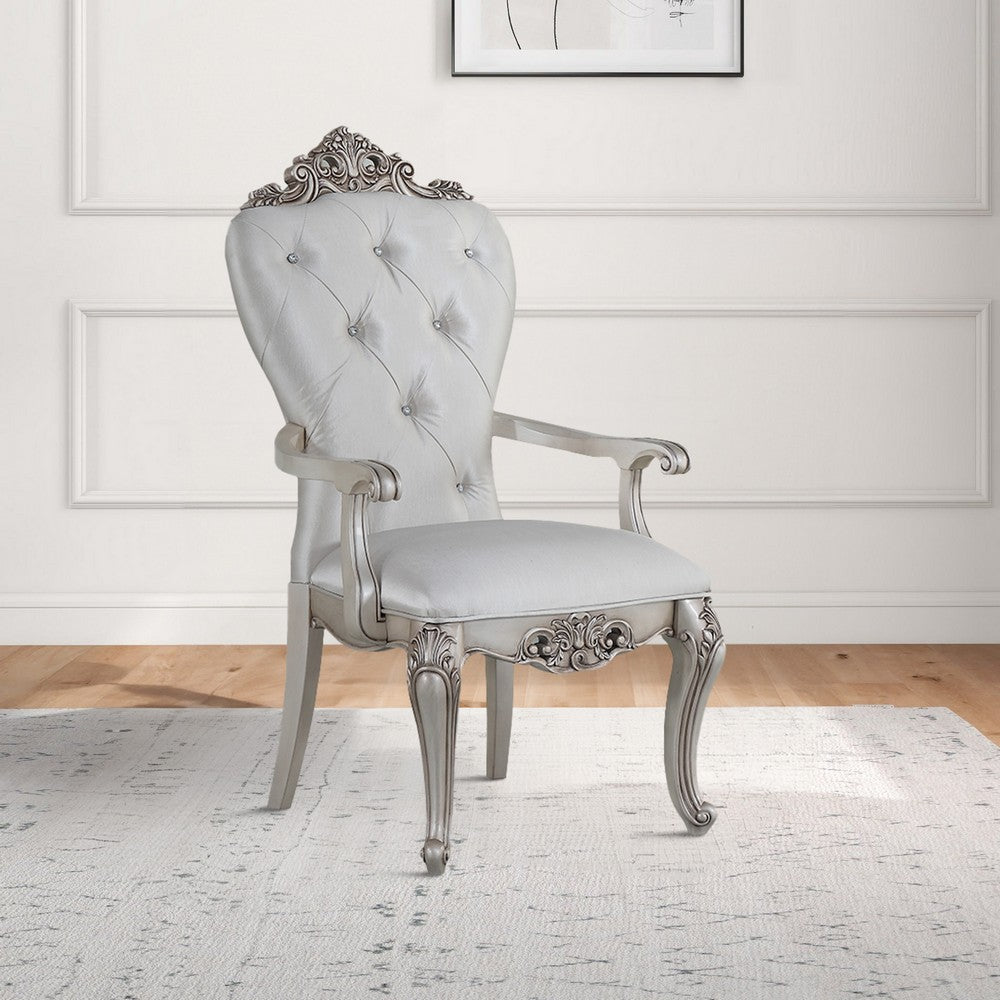 Benjara Wooden Arm Chairs with Button Tufting, Set of Two, Cream And White