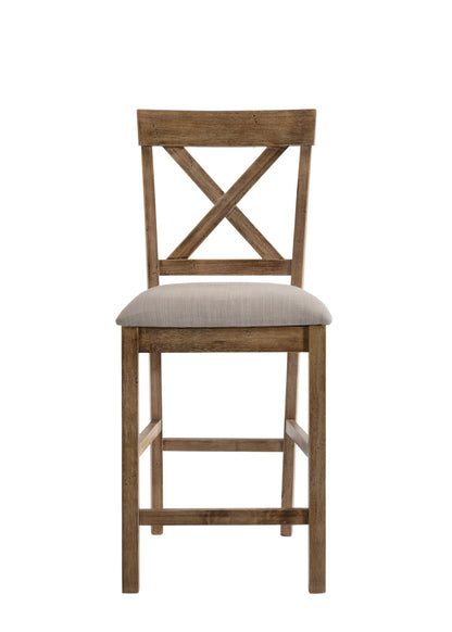 Benjara Fabric Upholstered Wooden Counter Height Chair,Set of 2,Brown And Gray