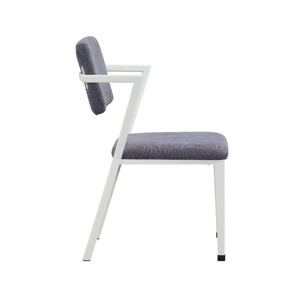 Benjara Fabric Upholstered Metal Dining Chair, Set of 2, White And Gray