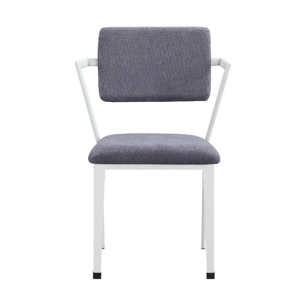 Benjara Fabric Upholstered Metal Dining Chair, Set of 2, White And Gray