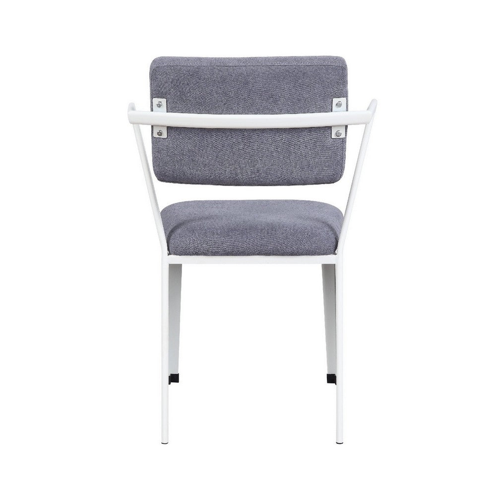 Benjara Fabric Upholstered Metal Dining Chair, Set of 2, White And Gray