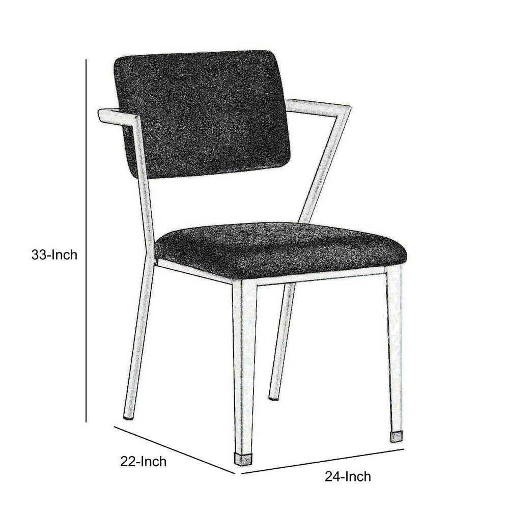 Benjara Fabric Upholstered Metal Dining Chair, Set of 2, White And Gray
