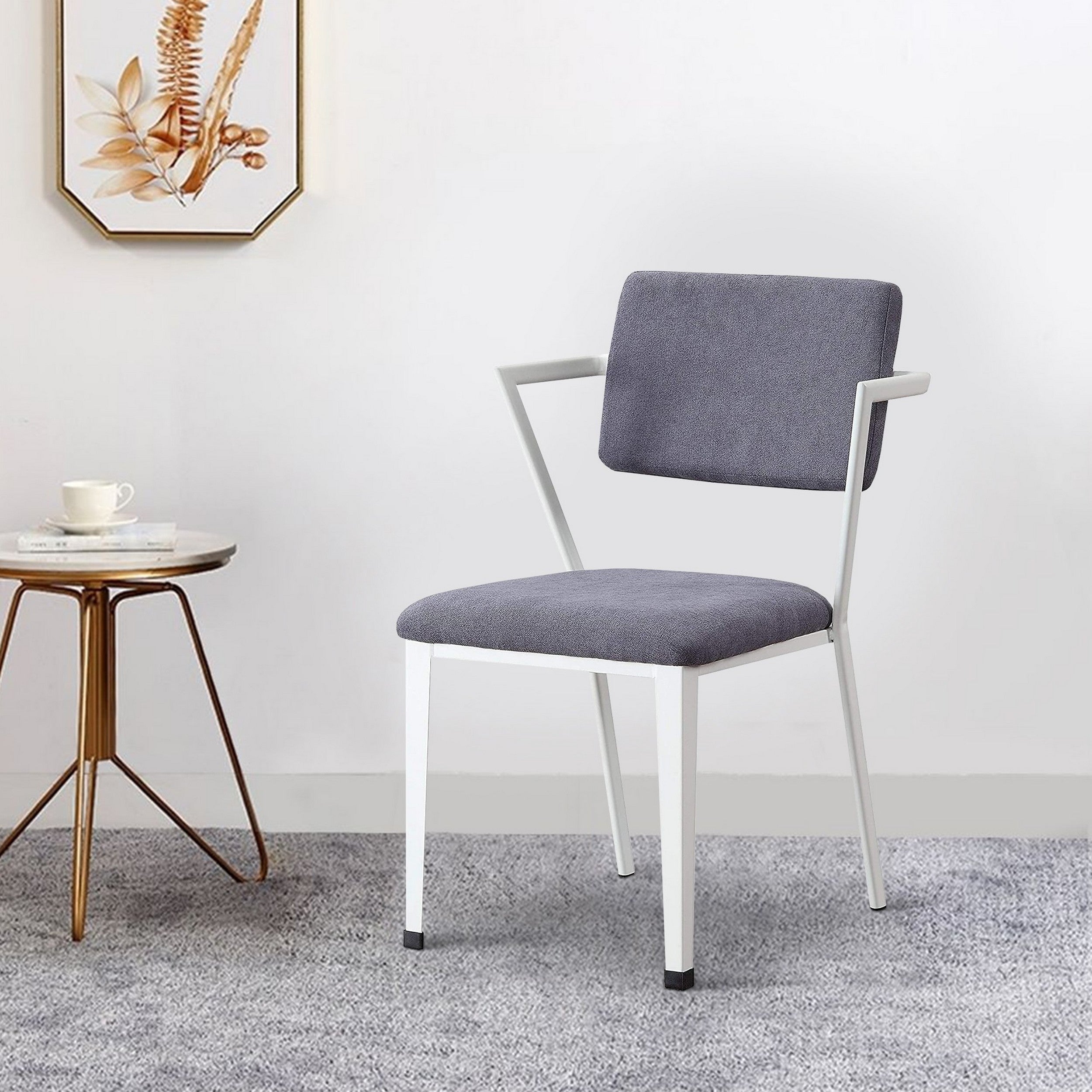 Benjara Fabric Upholstered Metal Dining Chair, Set of 2, White And Gray