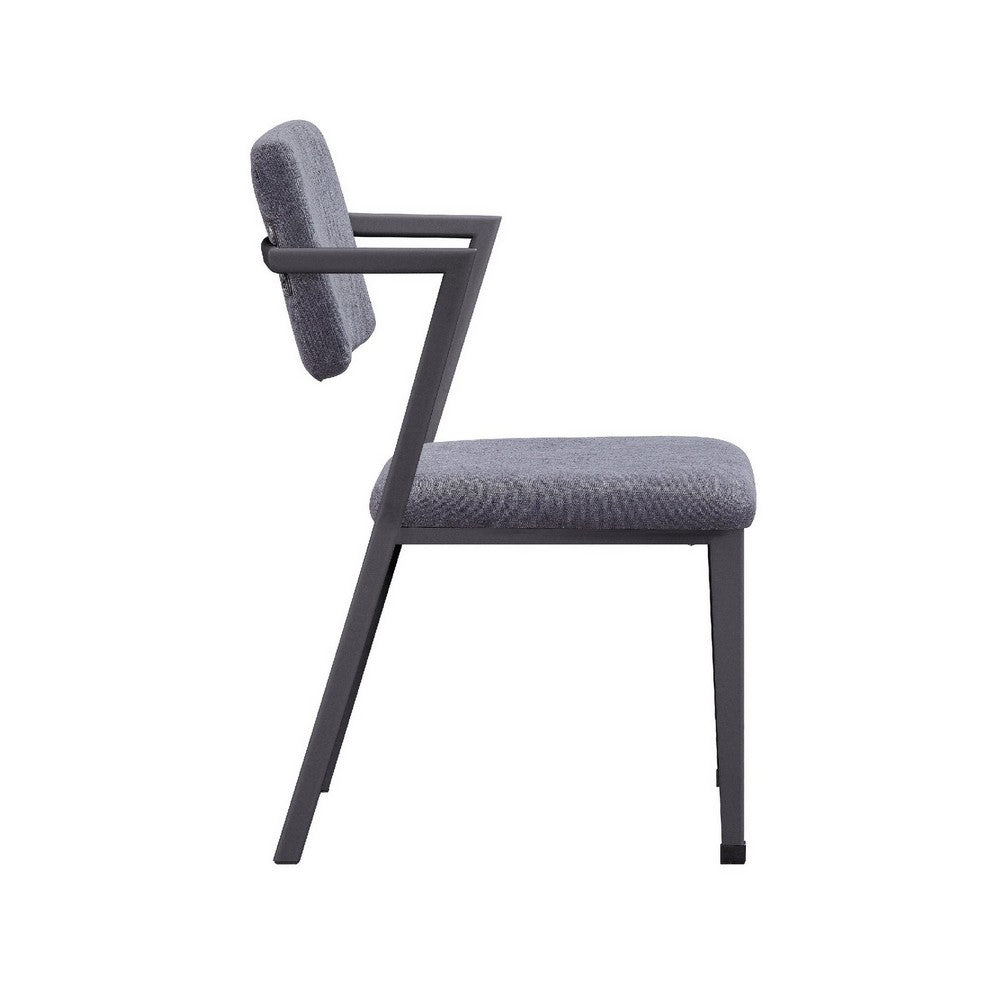 Benjara Fabric Upholstered Metal Dining Chair, Set of 2, Gray And Black