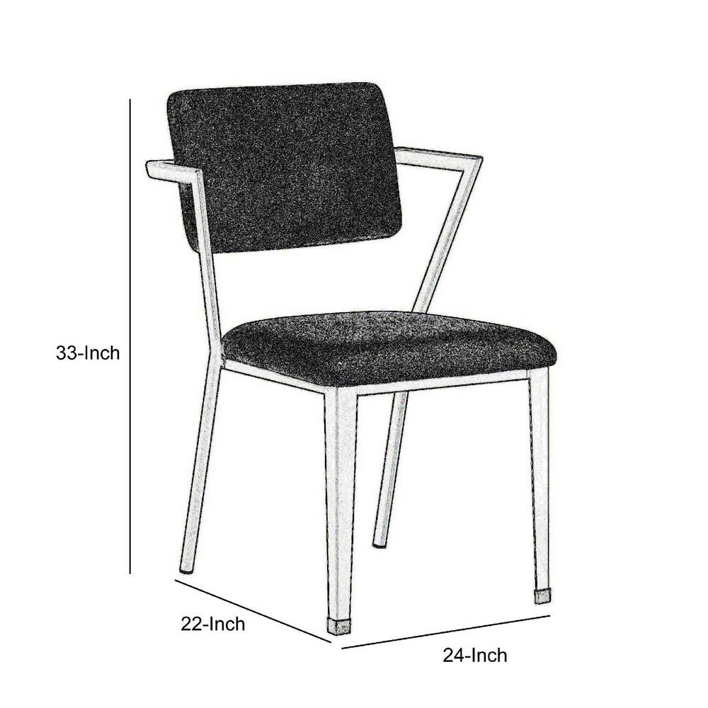 Benjara Fabric Upholstered Metal Dining Chair, Set of 2, Gray And Black