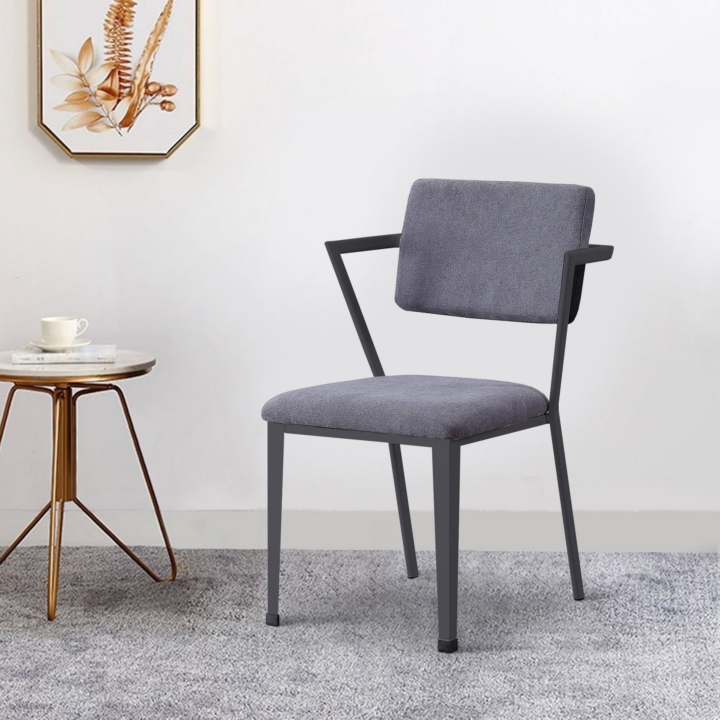 Benjara Fabric Upholstered Metal Dining Chair, Set of 2, Gray And Black