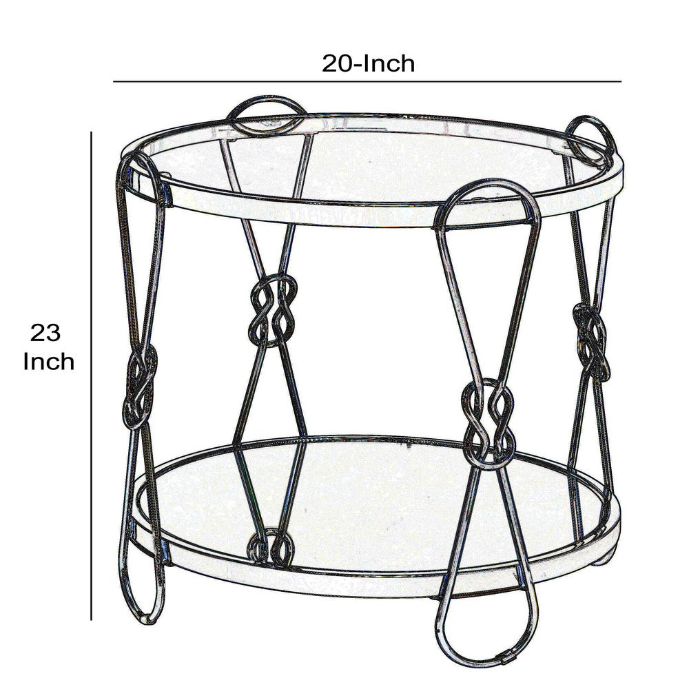 Benjara Metal End Table with Mirrored Top And 1 Bottom shelf, Gold And Clear