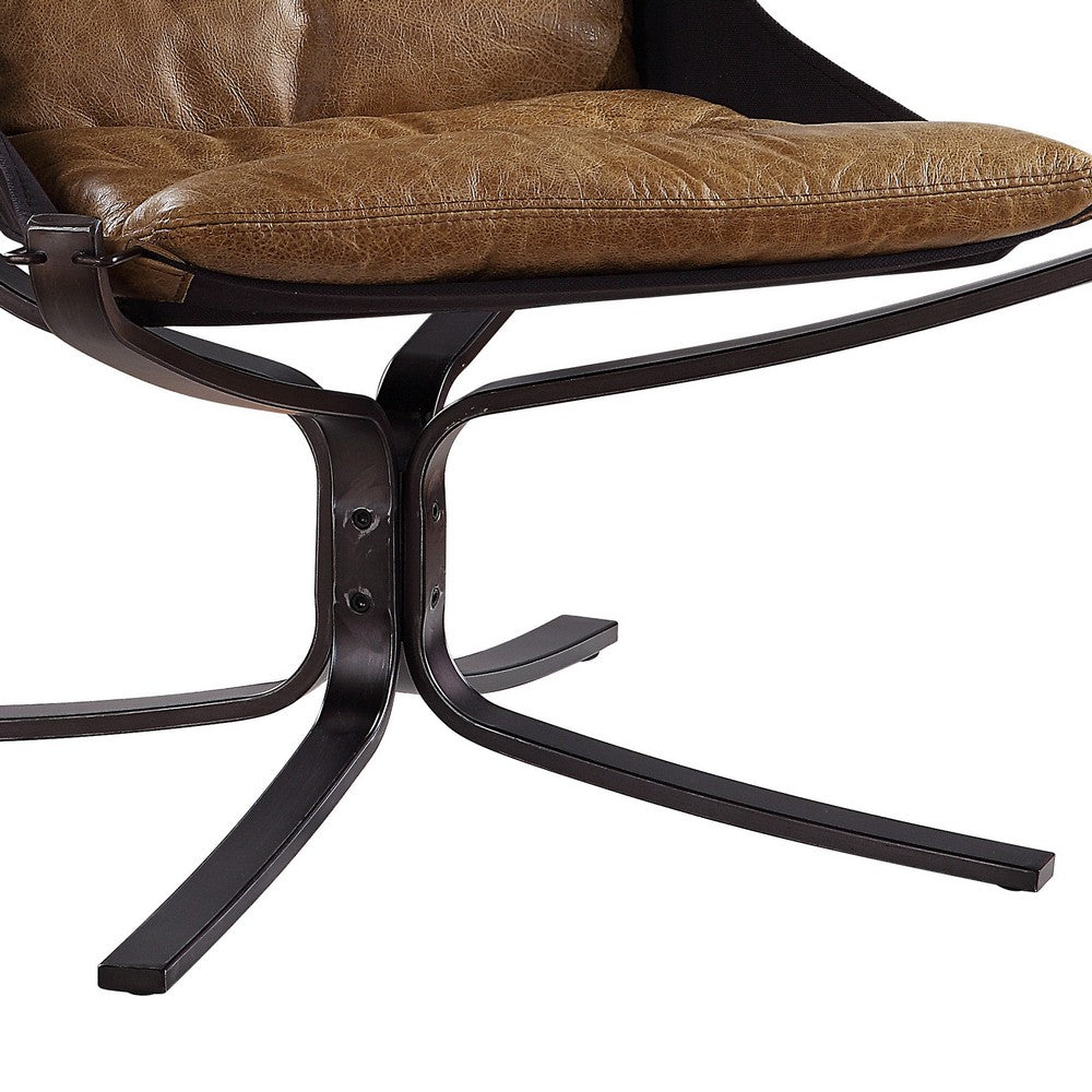 Benjara Faux Leather Upholstered Metal Frame Accent Chair with Star Base,Brown