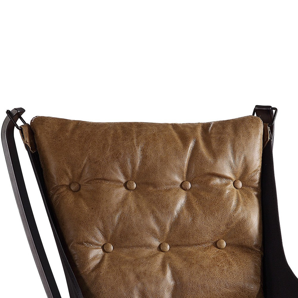 Benjara Faux Leather Upholstered Metal Frame Accent Chair with Star Base,Brown